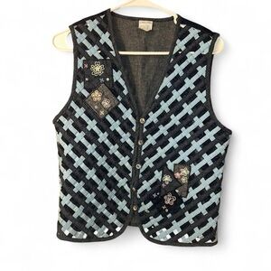 Cherokee Black and Blue Patterned Vest